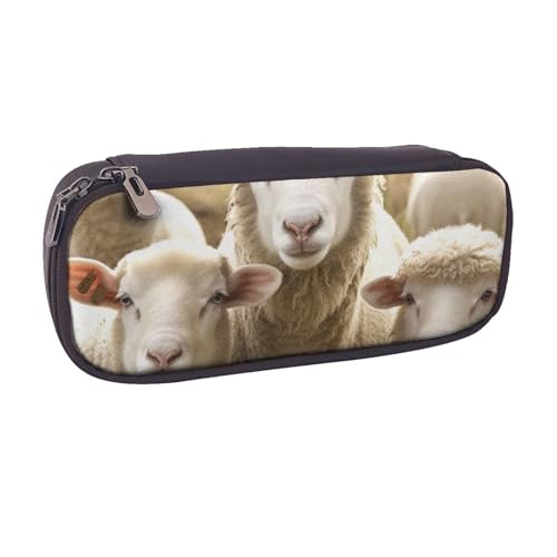 BNVSADC Federmäppchen und Make-up-Tasche aus Leder mit Schaf- und Lämmer-Motiv, stilvolles Federmäppchen für Schule, Büro, Reisen, Schwarz , Einheitsgröße, Kosmetiktasche von BNVSADC