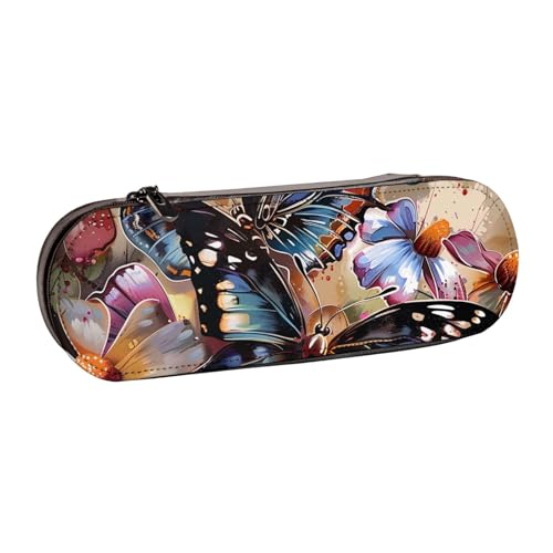 BNVSADC Federmäppchen und Make-up-Tasche aus Leder mit Schmetterlings-Blumen – stilvolle Hartschalen-Bleistifttasche, Schreibwaren-Organizer-Tasche für Schule, Büro, Reisen, Schwarz , Einheitsgröße, von BNVSADC