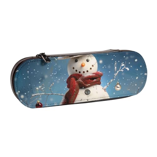 BNVSADC Federmäppchen und Make-up-Tasche aus Leder mit Schneemann-Motiv, stilvolle Hartschale, Schreibwaren-Organizer-Tasche für Schule, Büro, Reisen, Schwarz , Einheitsgröße, Kosmetiktasche von BNVSADC