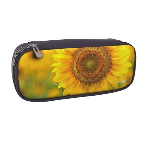 BNVSADC Federmäppchen und Make-up-Tasche aus Leder mit Sonnenblumen-Motiv, stilvolles Federmäppchen für Schule, Büro, Reisen, Schwarz , Einheitsgröße, Kosmetiktasche von BNVSADC