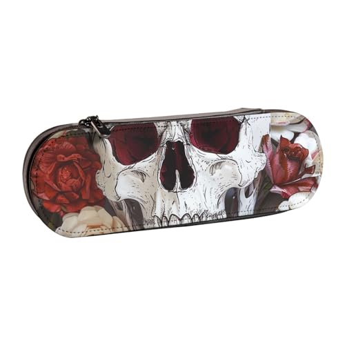 BNVSADC Federmäppchen und Make-up-Tasche aus Leder mit Totenkopf-Motiv, stilvolle Hartschale, Schreibwaren-Organizer-Tasche für Schule, Büro, Reisen, Schwarz , Einheitsgröße, Kosmetiktasche von BNVSADC