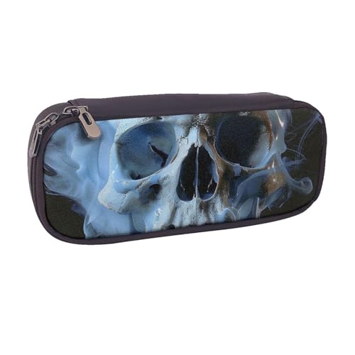 BNVSADC Federmäppchen und Make-up-Tasche aus Leder mit Totenkopf-Motiv, stilvolles Federmäppchen für Schule, Büro, Reisen, Schwarz , Einheitsgröße, Kosmetiktasche von BNVSADC