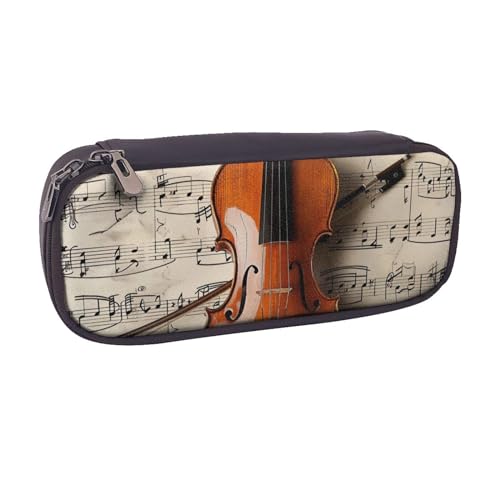 BNVSADC Federmäppchen und Make-up-Tasche aus Leder mit Violinennoten bedruckt – stilvolles Federmäppchen für Schule, Büro, Reisen, Schwarz , Einheitsgröße, Kosmetiktasche von BNVSADC