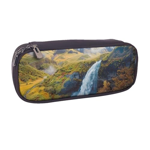 BNVSADC Federmäppchen und Make-up-Tasche aus Leder mit Wasserfall-Motiv, stilvolles Federmäppchen für Schule, Büro, Reisen, Schwarz , Einheitsgröße, Kosmetiktasche von BNVSADC