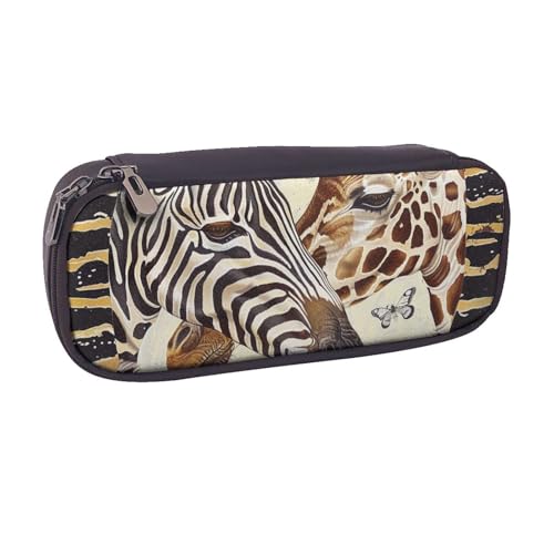 BNVSADC Federmäppchen und Make-up-Tasche aus Leder mit Zebra- und Giraffen-Motiv, stilvolles Federmäppchen für Schule, Büro, Reisen, Schwarz , Einheitsgröße, Kosmetiktasche von BNVSADC