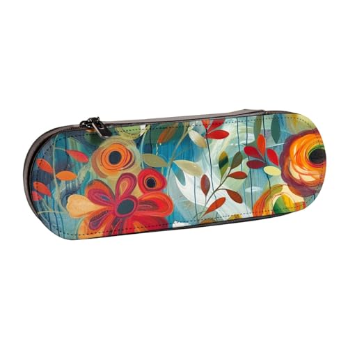 BNVSADC Federmäppchen und Make-up-Tasche aus Leder mit abstraktem Blumenmuster – stilvolle Hartschalen-Bleistifttasche, Schreibwaren-Organizer-Tasche für Schule, Büro, Reisen, Schwarz , Einheitsgröße, von BNVSADC