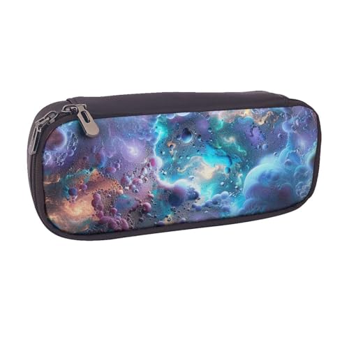 BNVSADC Federmäppchen und Make-up-Tasche aus Leder mit buntem Grafik-Universum, Weltraum, stilvolles Federmäppchen für Schule, Büro, Reisen, Schwarz , Einheitsgröße, Kosmetiktasche von BNVSADC