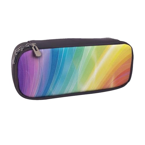 BNVSADC Federmäppchen und Make-up-Tasche aus Leder mit bunten Streifen und Regenbogen-Druck, stilvolles Federmäppchen für Schule, Büro, Reisen, Schwarz , Einheitsgröße, Kosmetiktasche von BNVSADC
