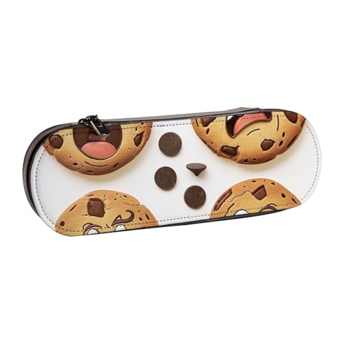 BNVSADC Federmäppchen und Make-up-Tasche aus Leder mit chinesischer Landschaftsmalerei, stilvolle Hartschale, Schreibwaren-Organizer-Tasche für Schule, Büro, Reisen, Chip-Cookies mit verschiedenen von BNVSADC