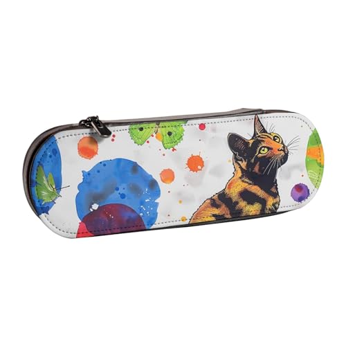 BNVSADC Federmäppchen und Make-up-Tasche aus Leder mit chinesischer Landschaftsmalerei, stilvolle Hartschale, Schreibwaren-Organizer-Tasche für Schule, Büro, Reisen, Schmetterling mit Punkten und von BNVSADC