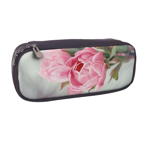 BNVSADC Federmäppchen und Make-up-Tasche aus Leder mit hübschem Blumendruck, für Schule, Büro, Reisen, Schwarz , Einheitsgröße, Kosmetiktasche von BNVSADC