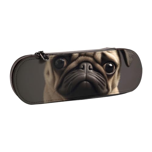 BNVSADC Federmäppchen und Make-up-Tasche aus Leder mit hübschem Mops-Motiv, stilvolle Hartschale, Schreibwaren-Organizer-Tasche für Schule, Büro, Reisen, Schwarz , Einheitsgröße, Kosmetiktasche von BNVSADC