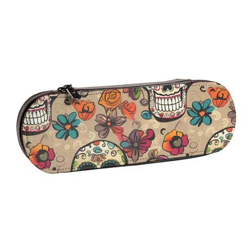 BNVSADC Federmäppchen und Make-up-Tasche aus Leder mit mexikanischem Totenkopf-Motiv, stilvolle Hartschale, Schreibwaren-Organizer-Tasche für Schule, Büro, Reisen, Schwarz , Einheitsgröße, von BNVSADC