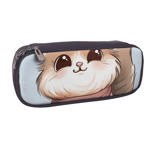 BNVSADC Federmäppchen und Make-up-Tasche aus Leder mit niedlichem Cartoon-Motiv und Katzenmotiv, stilvolles Federmäppchen für Schule, Büro, Reisen, Schwarz , Einheitsgröße, Kosmetiktasche von BNVSADC