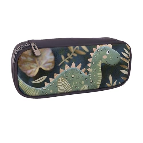BNVSADC Federmäppchen und Make-up-Tasche aus Leder mit niedlichem Dinosaurier-Motiv, stilvolles Federmäppchen für Schule, Büro, Reisen, Schwarz , Einheitsgröße, Kosmetiktasche von BNVSADC