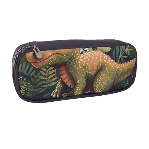 BNVSADC Federmäppchen und Make-up-Tasche aus Leder mit niedlichem Dinosaurier-Motiv, stilvolles Federmäppchen für Schule, Büro, Reisen, Schwarz , Einheitsgröße, Kosmetiktasche von BNVSADC