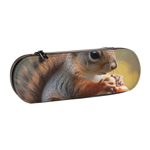 BNVSADC Federmäppchen und Make-up-Tasche aus Leder mit niedlichem Eichhörnchen-Motiv, stilvolle Hartschalen-Bleistifttasche, Schreibwaren-Organizer-Tasche für Schule, Büro, Reisen, Schwarz , von BNVSADC