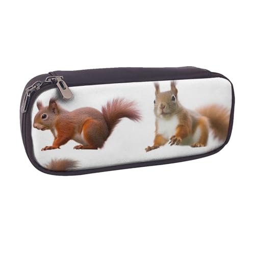 BNVSADC Federmäppchen und Make-up-Tasche aus Leder mit niedlichem Eichhörnchen-Motiv, stilvolles Federmäppchen für Schule, Büro, Reisen, Schwarz , Einheitsgröße, Kosmetiktasche von BNVSADC