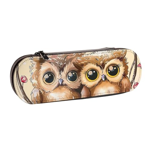 BNVSADC Federmäppchen und Make-up-Tasche aus Leder mit niedlichem Eulen-Motiv, stilvolle Hartschale, Schreibwaren-Organizer-Tasche für Schule, Büro, Reisen, Schwarz , Einheitsgröße, Kosmetiktasche von BNVSADC