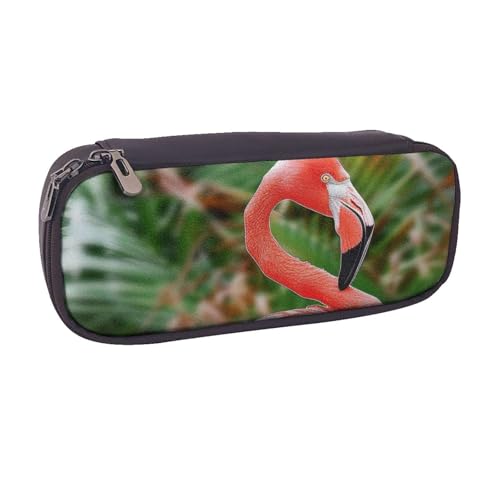 BNVSADC Federmäppchen und Make-up-Tasche aus Leder mit niedlichem Flamingo-Motiv, stilvolles Federmäppchen für Schule, Büro, Reisen, Schwarz , Einheitsgröße, Kosmetiktasche von BNVSADC