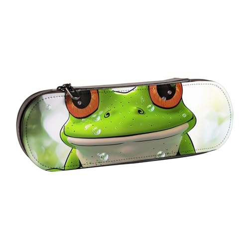 BNVSADC Federmäppchen und Make-up-Tasche aus Leder mit niedlichem Frosch-Kunstdruck – stilvolle Hartschalen-Bleistifttasche, Schreibwaren-Organizer-Tasche für Schule, Büro, Reisen, Schwarz , von BNVSADC