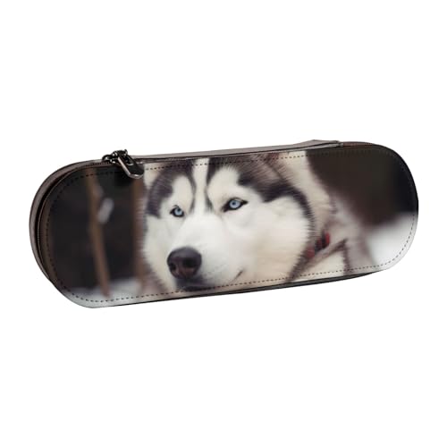 BNVSADC Federmäppchen und Make-up-Tasche aus Leder mit niedlichem Husky-Motiv, stilvolle Hartschale, Schreibwaren-Organizer-Tasche für Schule, Büro, Reisen, Schwarz , Einheitsgröße, Kosmetiktasche von BNVSADC