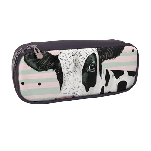 BNVSADC Federmäppchen und Make-up-Tasche aus Leder mit niedlichem Kuh-Motiv, gepunktet, stilvolles Federmäppchen für Schule, Büro, Reisen, Schwarz , Einheitsgröße, Kosmetiktasche von BNVSADC