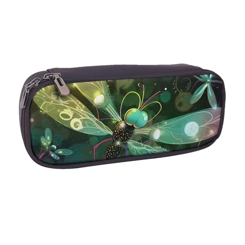 BNVSADC Federmäppchen und Make-up-Tasche aus Leder mit niedlichem Libellen-Motiv, stilvolles Federmäppchen für Schule, Büro, Reisen, Schwarz , Einheitsgröße, Kosmetiktasche von BNVSADC