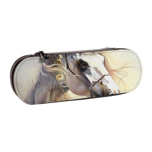 BNVSADC Federmäppchen und Make-up-Tasche aus Leder mit niedlichem Pferde-Motiv, stilvolle Hartschale, Schreibwaren-Organizer-Tasche für Schule, Büro, Reisen, Schwarz , Einheitsgröße, Kosmetiktasche von BNVSADC