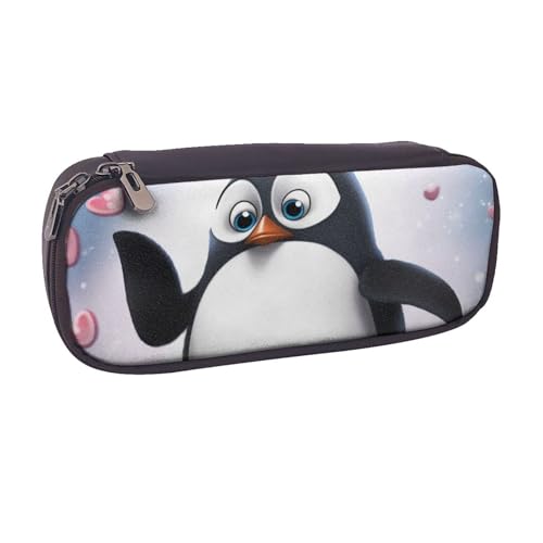 BNVSADC Federmäppchen und Make-up-Tasche aus Leder mit niedlichem Pinguin-Motiv, stilvolles Federmäppchen für Schule, Büro, Reisen, Schwarz , Einheitsgröße, Kosmetiktasche von BNVSADC