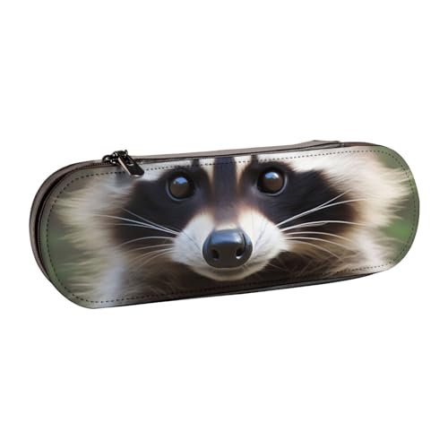 BNVSADC Federmäppchen und Make-up-Tasche aus Leder mit niedlichem Waschbär-Motiv, stilvolle Hartschalen-Bleistifttasche, Schreibwaren-Organizer-Tasche für Schule, Büro, Reisen, Schwarz , von BNVSADC