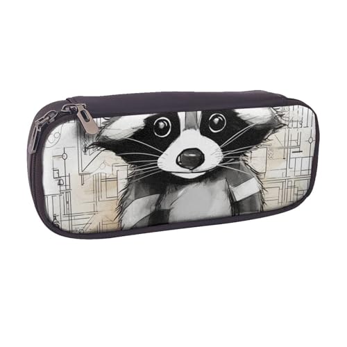 BNVSADC Federmäppchen und Make-up-Tasche aus Leder mit niedlichem Waschbär-Motiv, stilvolles Federmäppchen für Schule, Büro, Reisen, Schwarz , Einheitsgröße, Kosmetiktasche von BNVSADC