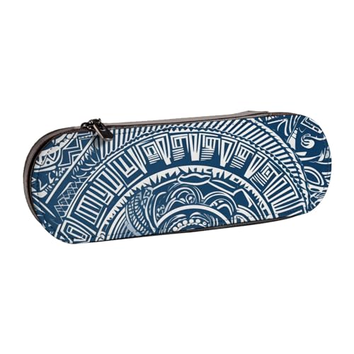 BNVSADC Federmäppchen und Make-up-Tasche aus Leder mit polynesischem Maori-Stammes-Muster, stilvolles Hartschalen-Federmäppchen für Schule, Büro, Reisen, Schwarz , Einheitsgröße, Kosmetiktasche von BNVSADC