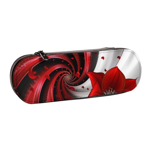BNVSADC Federmäppchen und Make-up-Tasche aus Leder mit roter Blume, stilvolle Hartschale, Schreibwaren-Organizer-Tasche für Schule, Büro, Reisen, Schwarz , Einheitsgröße, Kosmetiktasche von BNVSADC