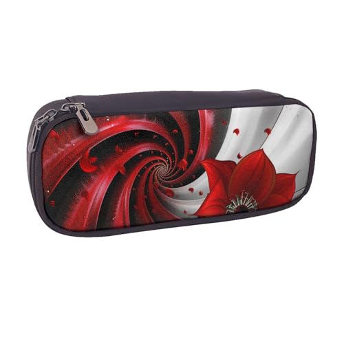 BNVSADC Federmäppchen und Make-up-Tasche aus Leder mit roter Blume, stilvolles Federmäppchen für Schule, Büro, Reisen, Schwarz , Einheitsgröße, Kosmetiktasche von BNVSADC