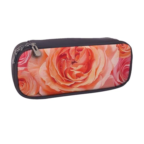 BNVSADC Federmäppchen und Make-up-Tasche aus Leder mit schönem Rosen-Aufdruck – stilvolles Federmäppchen für Schule, Büro, Reisen, Schwarz , Einheitsgröße, Kosmetiktasche von BNVSADC