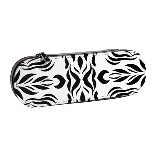 BNVSADC Federmäppchen und Make-up-Tasche aus Leder mit schwarzem und weißem Muster, stilvolle Hartschale, Schreibwaren-Organizer-Tasche für Schule, Büro, Reisen, Schwarz , Einheitsgröße, von BNVSADC