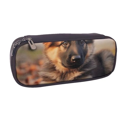 BNVSADC Federmäppchen und Make-up-Tasche aus Leder mit süßem Schäferhund, bedruckt, stilvolles Federmäppchen, Schreibwaren-Organizer, Tasche für Schule, Büro, Reisen, Schwarz , Einheitsgröße, von BNVSADC
