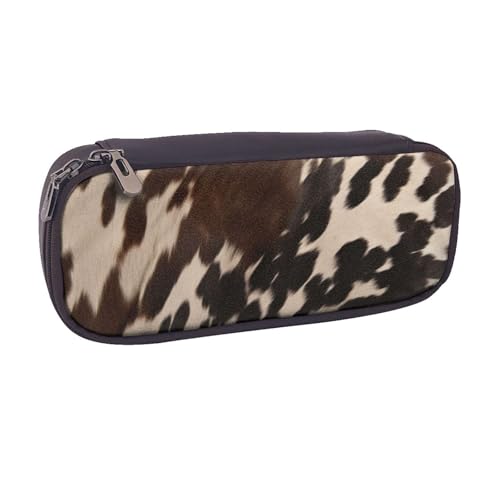 BNVSADC Federmäppchen und Make-up-Tasche aus Rindsleder, 1 bedrucktes Leder, stilvolles Federmäppchen, Schreibwaren-Organizer, Tasche für Schule, Büro, Reisen, Schwarz , Einheitsgröße, Kosmetiktasche von BNVSADC