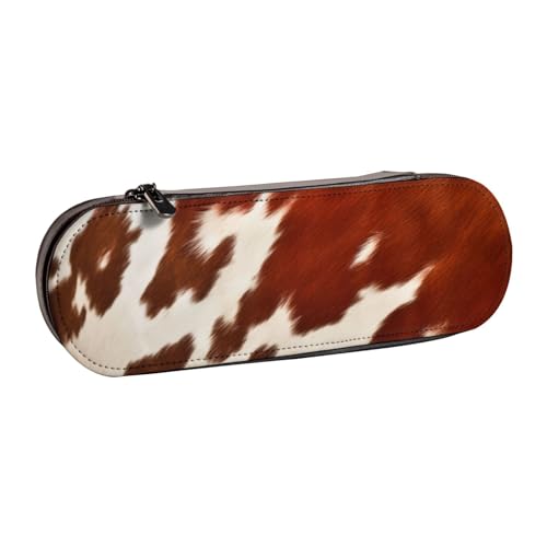 BNVSADC Federmäppchen und Make-up-Tasche aus Rindsleder, bedrucktes Leder, stilvolles Hartschalen-Federmäppchen für Schule, Büro, Reisen, Rot und Weiß, Schwarz , Einheitsgröße, Kosmetiktasche von BNVSADC