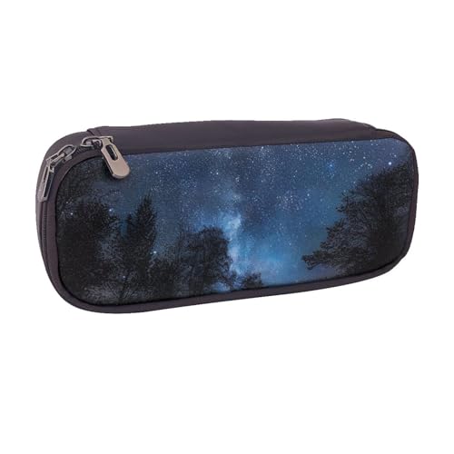 BNVSADC Federmäppchen und Make-up-Tasche aus bedrucktem Leder, Motiv: Baum bei Nacht, stilvolles Federmäppchen für Schule, Büro, Reisen, Schwarz , Einheitsgröße, Kosmetiktasche von BNVSADC