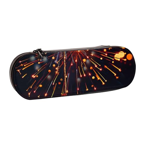 BNVSADC Federmäppchen und Make-up-Tasche aus bedrucktem Leder, Motiv: Feuerwerk bei Nacht, stilvolle Hartschale, Schreibwaren-Organizer-Tasche für Schule, Büro, Reisen, Schwarz , Einheitsgröße, von BNVSADC