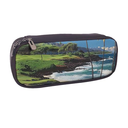 BNVSADC Federmäppchen und Make-up-Tasche aus bedrucktem Leder, Motiv: Hawaii Beach Golf Course – stilvolle Federtasche, Schreibwaren-Organizer-Tasche für Schule, Büro, Reisen, Schwarz , Einheitsgröße, von BNVSADC