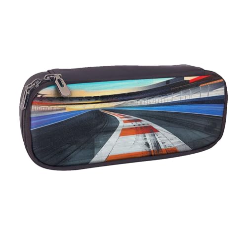 BNVSADC Federmäppchen und Make-up-Tasche aus bedrucktem Leder, Motiv: Rennstrecke – stilvolles Federmäppchen für Schule, Büro, Reisen, Schwarz , Einheitsgröße, Kosmetiktasche von BNVSADC