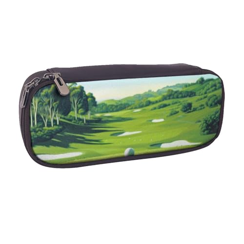 BNVSADC Federmäppchen und Make-up-Tasche aus bedrucktem Leder, mit Golfplatz-Motiv, stilvolles Federmäppchen, Schreibwaren-Organizer-Tasche für Schule, Büro, Reisen, Schwarz , Einheitsgröße von BNVSADC