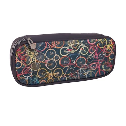 BNVSADC Federmäppchen und Make-up-Tasche aus bedrucktem Leder mit Fahrrädern, stilvolles Federmäppchen, Schreibwaren-Organizer-Tasche für Schule, Büro, Reisen, Schwarz , Einheitsgröße, Kosmetiktasche von BNVSADC
