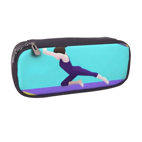 BNVSADC Federmäppchen und Make-up-Tasche aus bedrucktem Leder mit Gymnastik-Spiel – stilvolles Federmäppchen für Schreibwaren, Organizer für Schule, Büro, Reisen, Schwarz , Einheitsgröße, von BNVSADC