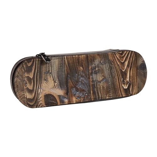 BNVSADC Federmäppchen und Make-up-Tasche aus braunem Holz, bedrucktes Leder, stilvolle Hartschale, Schreibwaren-Organizer-Tasche für Schule, Büro, Reisen, Schwarz , Einheitsgröße, Kosmetiktasche von BNVSADC