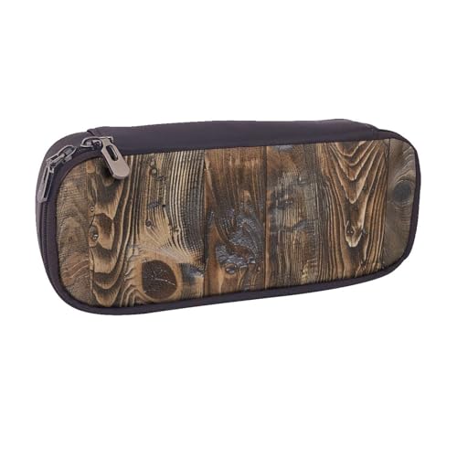 BNVSADC Federmäppchen und Make-up-Tasche aus braunem Holz, bedrucktes Leder, stilvolles Federmäppchen, Schreibwaren-Organizer-Tasche für Schule, Büro, Reisen, Schwarz , Einheitsgröße, Kosmetiktasche von BNVSADC