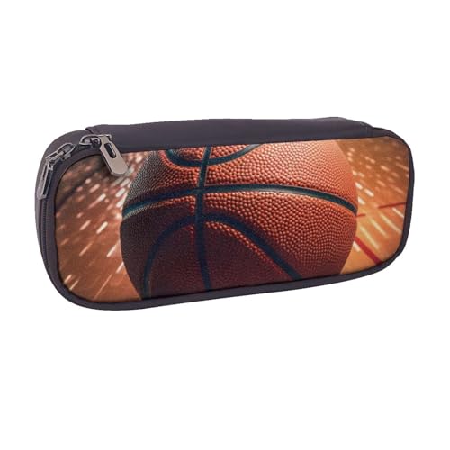 BNVSADC Federmäppchen und Make-up-Tasche mit Basketball-Motiv, bedrucktes Leder-Federmäppchen – stilvolles Federmäppchen, Schreibwaren-Organizer-Tasche für Schule, Büro, Reisen, Schwarz , von BNVSADC